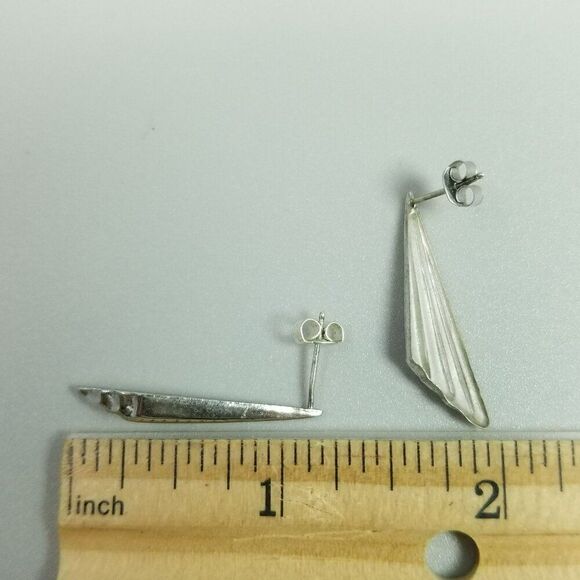 Vintage Sterling Silver Lightweight Triangle Shape Stud Dangle Earrings STG Mark - Picture 5 of 6